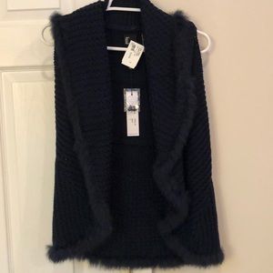 Navy Sweater Vest with Fur